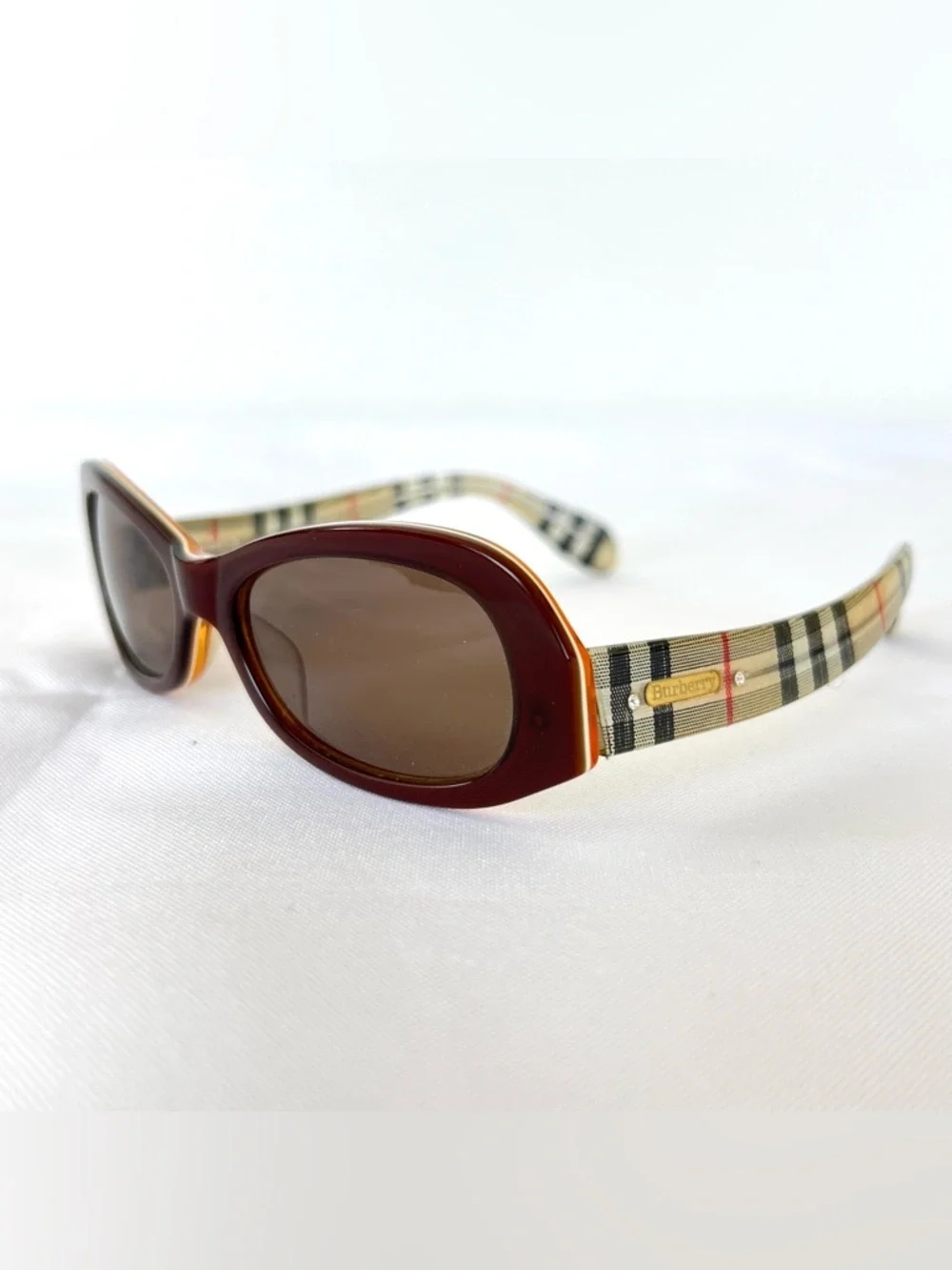 BURBERRY M-6937 1353 Kids Brown Lenses Burgundy Frame Checker Temples Sunglasses